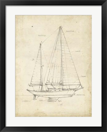 Framed Sailboat Blueprint VI Print