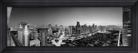 Framed Elevated view of skylines in a city, Makati, Metro Manila, Manila, Philippines Print