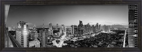 Framed Elevated view of skylines in a city, Makati, Metro Manila, Manila, Philippines Print