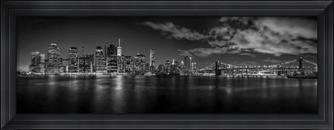 Framed Illuminated skylines at the waterfront, Manhattan Print