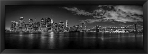 Framed Illuminated skylines at the waterfront, Manhattan Print