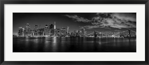 Framed Illuminated skylines at the waterfront, Manhattan Print