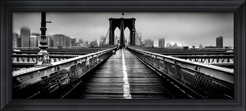 Framed Fog over the Brooklyn Bridge, Brooklyn, Manhattan, NY Print