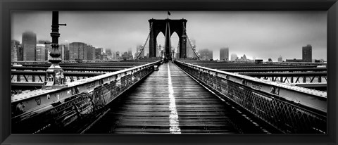 Framed Fog over the Brooklyn Bridge, Brooklyn, Manhattan, NY Print