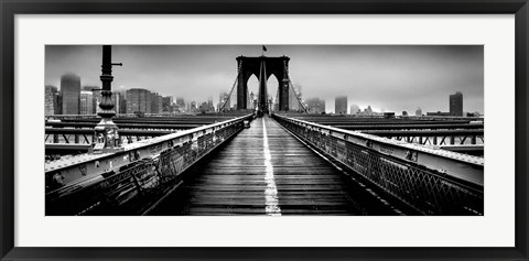 Framed Fog over the Brooklyn Bridge, Brooklyn, Manhattan, NY Print