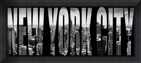 Framed Aerial view of cityscape through text, NY Print