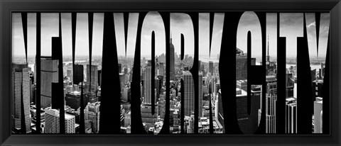 Framed Aerial view of cityscape through text, NY Print