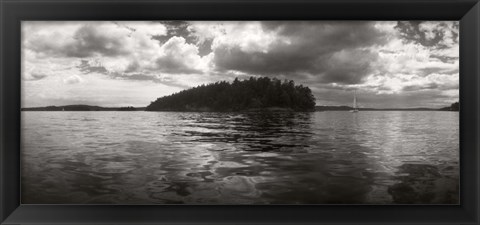 Framed Island in the Pacific Ocean against cloudy sky, San Juan Islands, Washington State Print