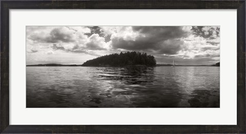 Framed Island in the Pacific Ocean against cloudy sky, San Juan Islands, Washington State Print