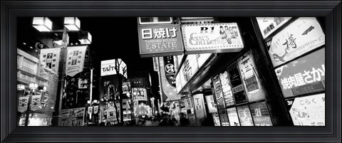 Framed Commercial signboards lit up at night in a market, Shinjuku Ward, Tokyo, Japan Print