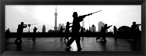 Framed Group of people practicing Tai Chi, The Bund, Shanghai, China Print