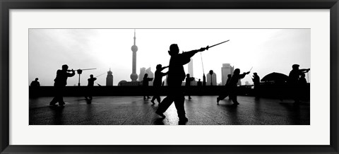 Framed Group of people practicing Tai Chi, The Bund, Shanghai, China Print