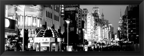 Framed Signboards in a street lit up at dusk, Nanjing Road, Shanghai, China Print