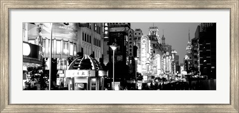 Framed Signboards in a street lit up at dusk, Nanjing Road, Shanghai, China Print