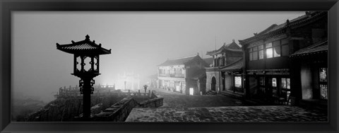 Framed Buildings lit up at night, Mount Taishan, Shandong Province, China Print