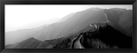 Framed High angle view of the Great Wall Of China, Mutianyu, China BW Print