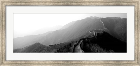 Framed High angle view of the Great Wall Of China, Mutianyu, China BW Print