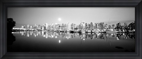 Framed Vancouver Skyline, British Columbia, Canada BW Print
