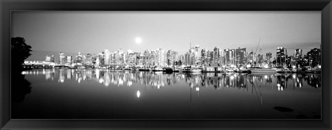 Framed Vancouver Skyline, British Columbia, Canada BW Print