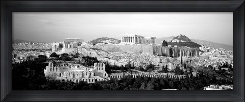 Framed High angle view of buildings in a city, Acropolis, Athens, Greece BW Print