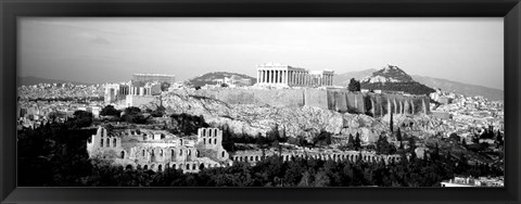 Framed High angle view of buildings in a city, Acropolis, Athens, Greece BW Print