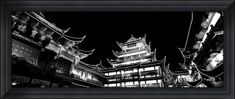 Framed Low Angle View Of Buildings Lit Up At Night, Old Town, Shanghai, China Print