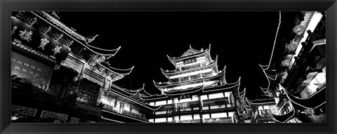 Framed Low Angle View Of Buildings Lit Up At Night, Old Town, Shanghai, China Print