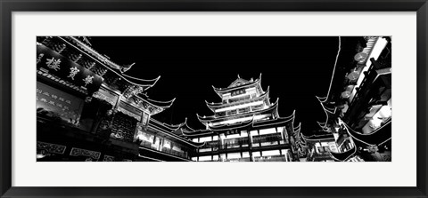 Framed Low Angle View Of Buildings Lit Up At Night, Old Town, Shanghai, China Print