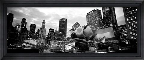 Framed Low angle view of buildings lit up at night, Millennium Park, Chicago, Illinois Print