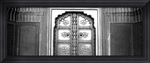 Framed Close-up of a closed door of a palace, Jaipur City Palace, Jaipur, Rajasthan, India BW Print