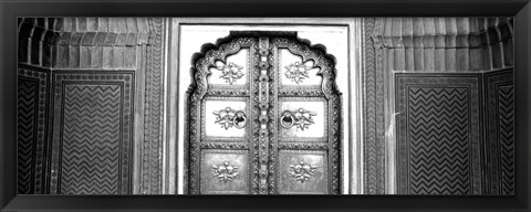 Framed Close-up of a closed door of a palace, Jaipur City Palace, Jaipur, Rajasthan, India BW Print