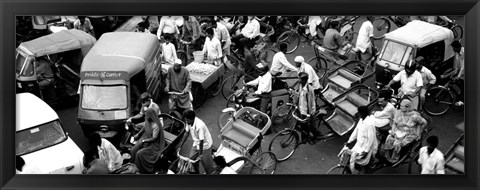 Framed High angle view of traffic on the street, Old Delhi, Delhi, India BW Print