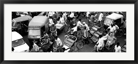 Framed High angle view of traffic on the street, Old Delhi, Delhi, India BW Print