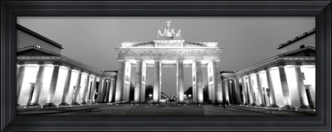 Framed Low angle view of a gate lit up at dusk, Brandenburg Gate, Berlin, Germany BW Print