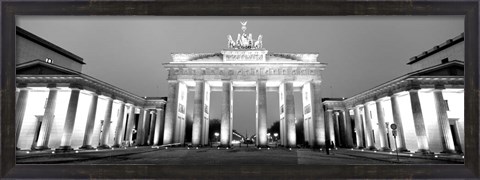Framed Low angle view of a gate lit up at dusk, Brandenburg Gate, Berlin, Germany BW Print