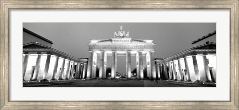Framed Low angle view of a gate lit up at dusk, Brandenburg Gate, Berlin, Germany BW Print