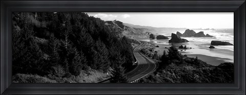 Framed Highway along a coast, Highway 101, Pacific Coastline, Oregon Print