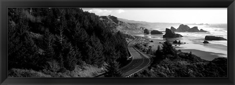 Framed Highway along a coast, Highway 101, Pacific Coastline, Oregon Print