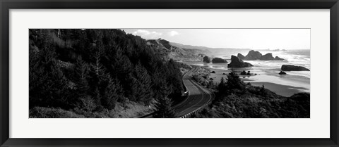 Framed Highway along a coast, Highway 101, Pacific Coastline, Oregon Print