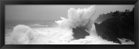 Framed Waves breaking on the coast, Shore Acres State Park, Oregon BW Print