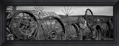 Framed Old barn with a fence made of wheels, Palouse, Whitman County, Washington State Print