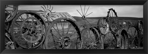 Framed Old barn with a fence made of wheels, Palouse, Whitman County, Washington State Print