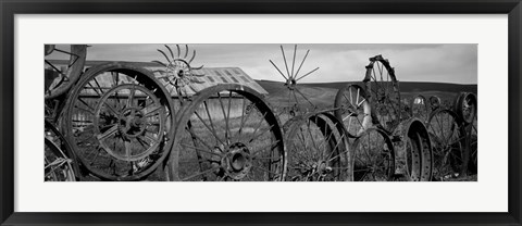 Framed Old barn with a fence made of wheels, Palouse, Whitman County, Washington State Print