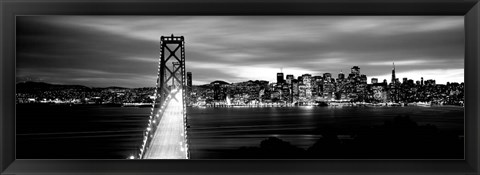 Framed Bridge lit up at dusk, Bay Bridge, San Francisco, California Print