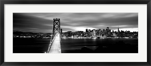 Framed Bridge lit up at dusk, Bay Bridge, San Francisco, California Print