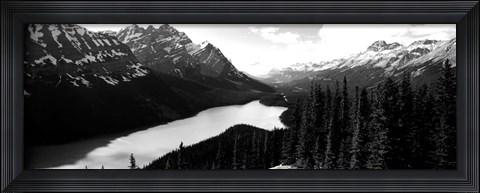 Framed Mountain range at the lakeside, Banff National Park, Alberta, Canada BW Print