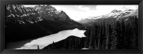 Framed Mountain range at the lakeside, Banff National Park, Alberta, Canada BW Print