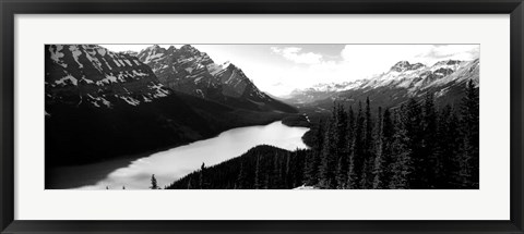 Framed Mountain range at the lakeside, Banff National Park, Alberta, Canada BW Print