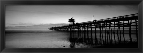 Framed Silhouette of a pier, San Clemente Pier, Los Angeles County, California BW Print