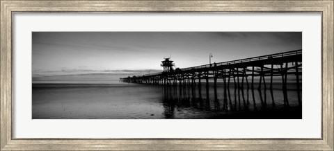 Framed Silhouette of a pier, San Clemente Pier, Los Angeles County, California BW Print